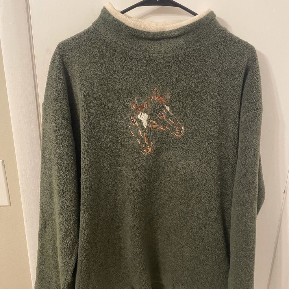 Horse Embroider Mock-neck Sweater